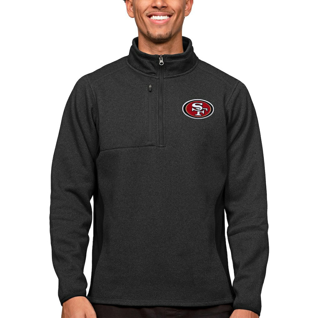 San Francisco 49ers Antigua Course Quarter-Zip Pullover Top Heathered Black | NFL