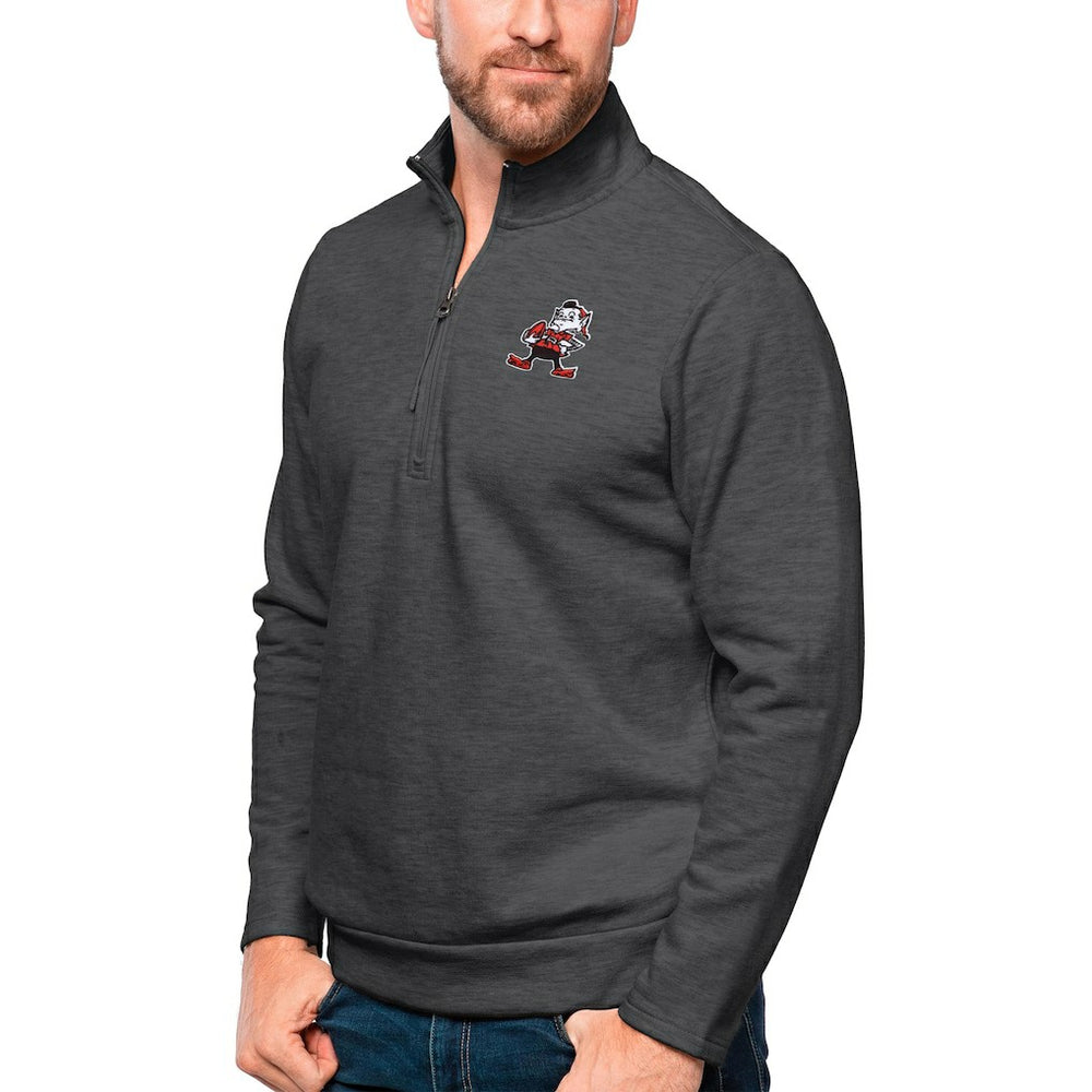Cleveland Browns Antigua Gambit Quarter-Zip Pullover Top Heathered Charcoal | NFL