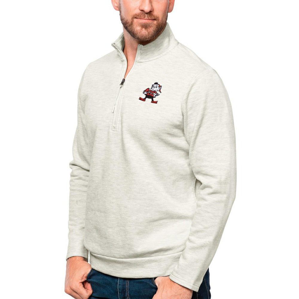 Cleveland Browns Antigua Gambit Quarter-Zip Pullover Top Oatmeal | NFL