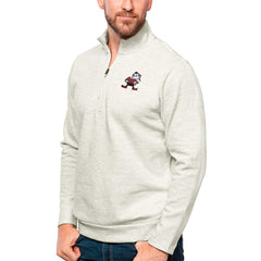 Cleveland Browns Antigua Gambit Quarter-Zip Pullover Top Oatmeal | NFL