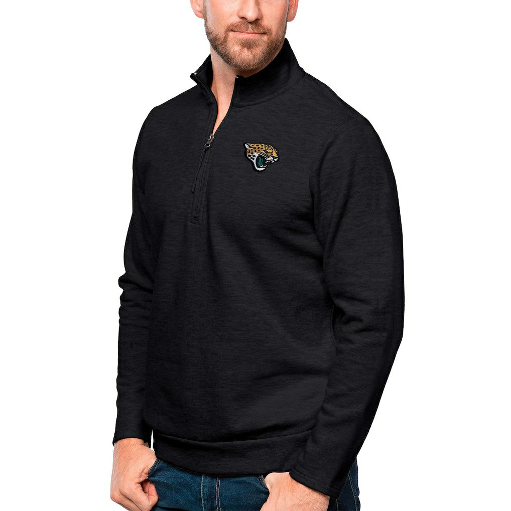 Jacksonville Jaguars Antigua Gambit Quarter-Zip Pullover Top Heathered Black | NFL