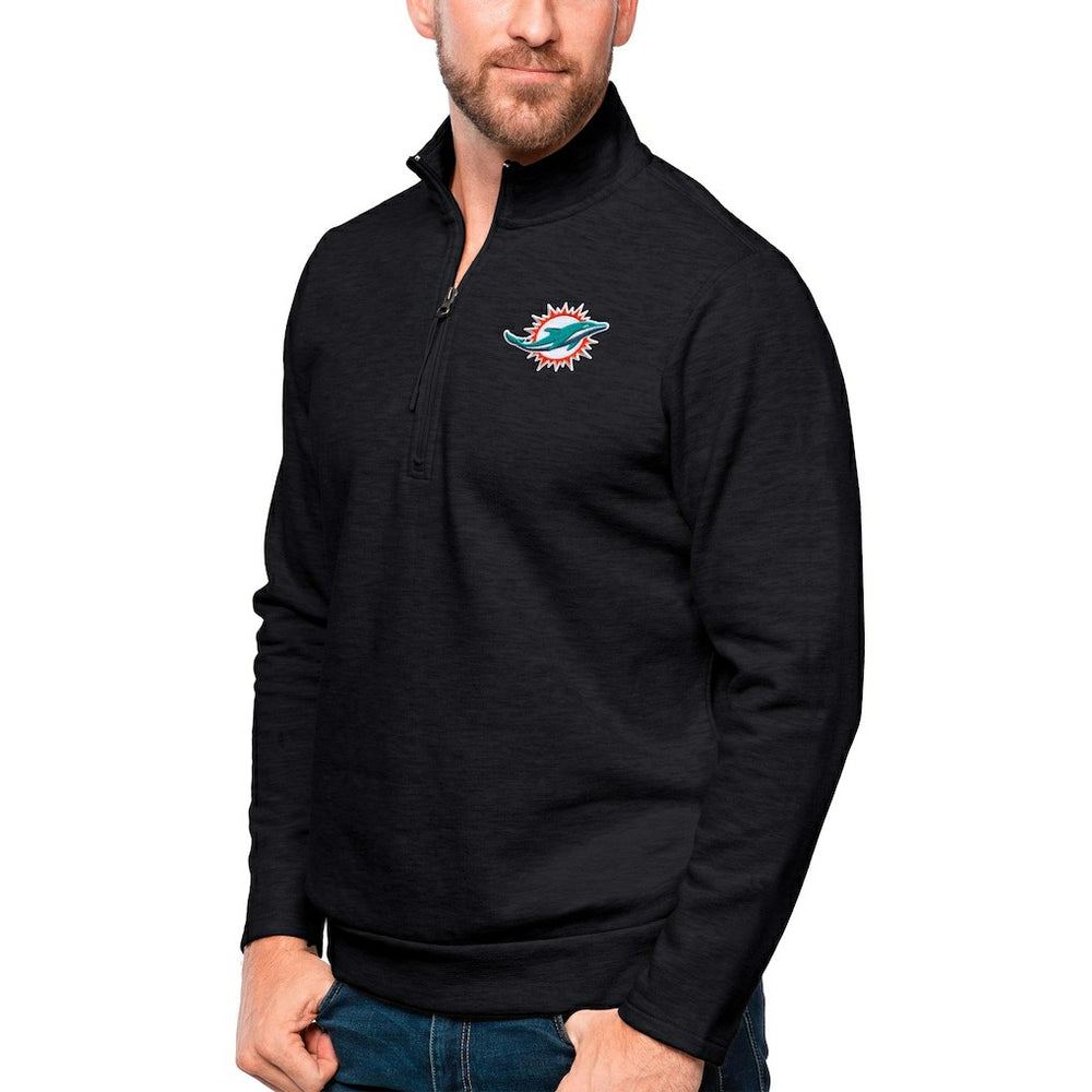 Miami Dolphins Antigua Gambit Quarter-Zip Pullover Top Heathered Black | NFL