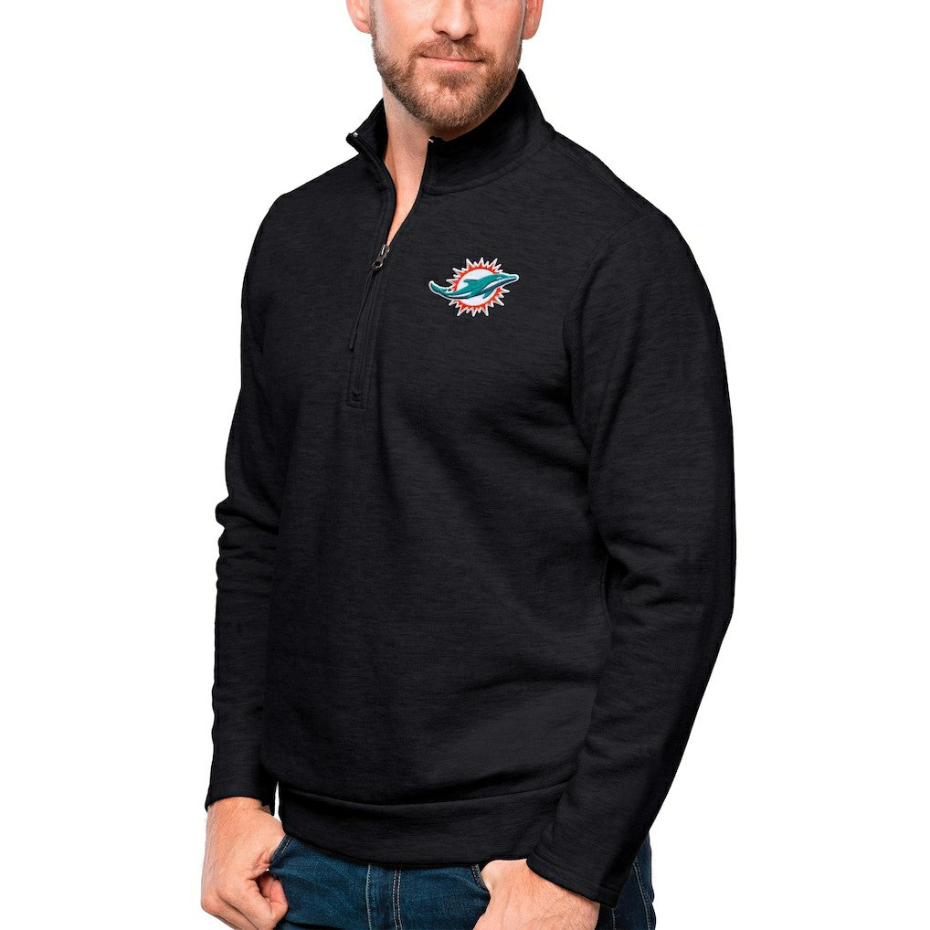 Miami Dolphins Antigua Gambit Quarter-Zip Pullover Top Heathered Black | NFL