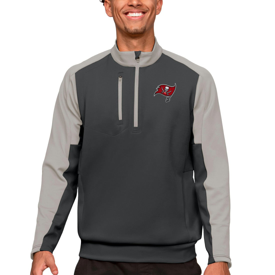 Tampa Bay Buccaneers Antigua Team Quarter-Zip Pullover Top Charcoal | NFL