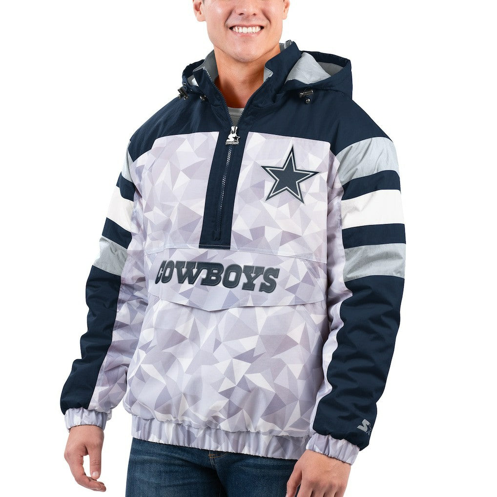 Dallas Cowboys Starter Thursday Night Gridiron Raglan Half-Zip Hooded Jacket White/Navy | NFL
