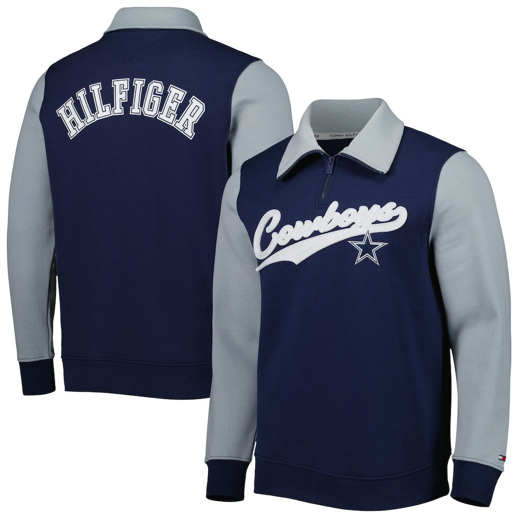 Dallas Cowboys Tommy Hilfiger Aiden Quarter-Zip Sweatshirt Navy/Silver | NFL