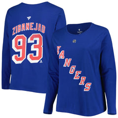 New York Rangers Profile Women's Plus Size Distressed Printed Name & Number Long Sleeve T-Shirt - Blue - NHL