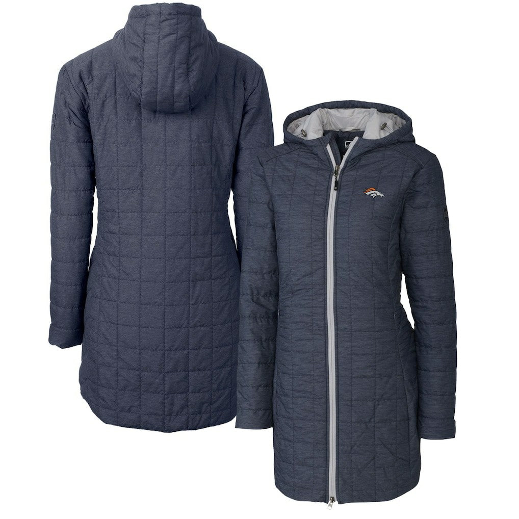 Denver Broncos Cutter & Buck Women's Rainier Primaloft Eco Hooded Long Lightweight Coat Heather Navy | NFL