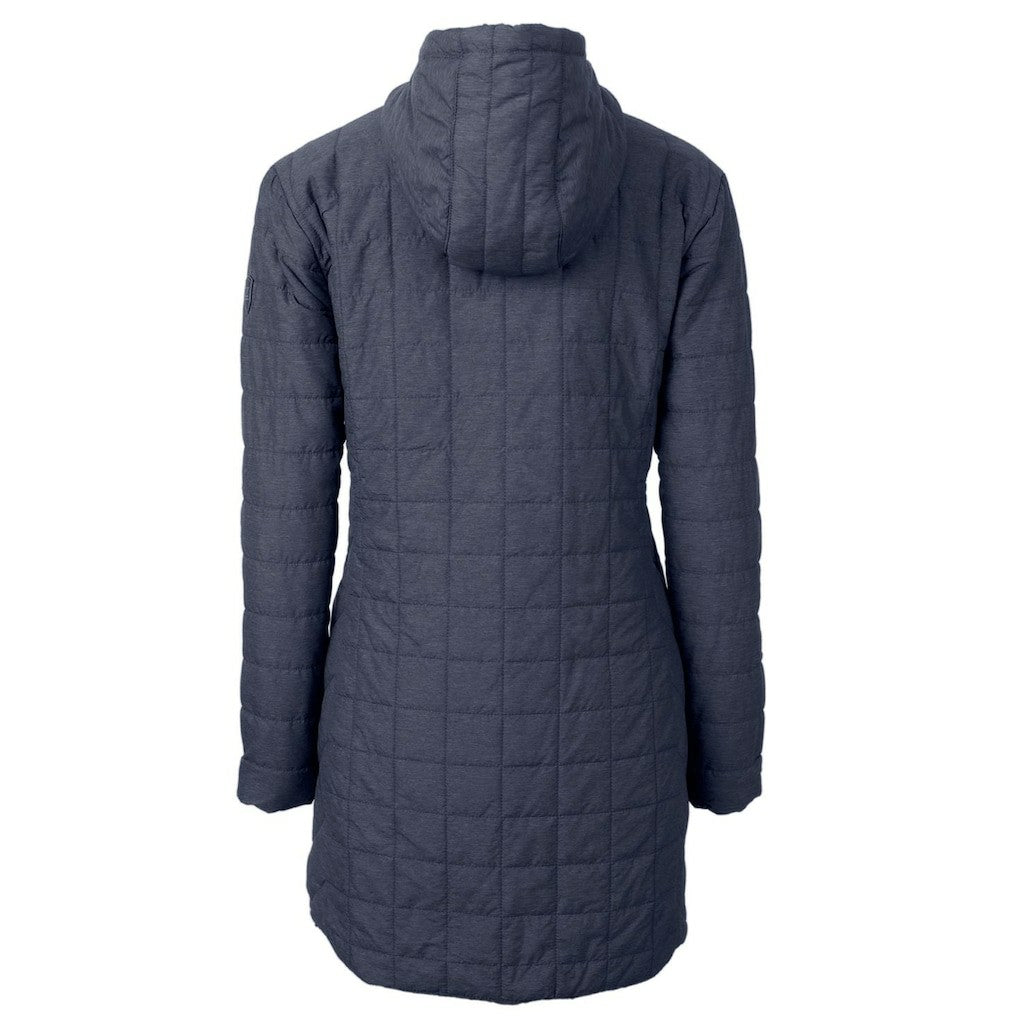 Denver Broncos Cutter & Buck Women's Rainier Primaloft Eco Hooded Long Lightweight Coat Heather Navy | NFL