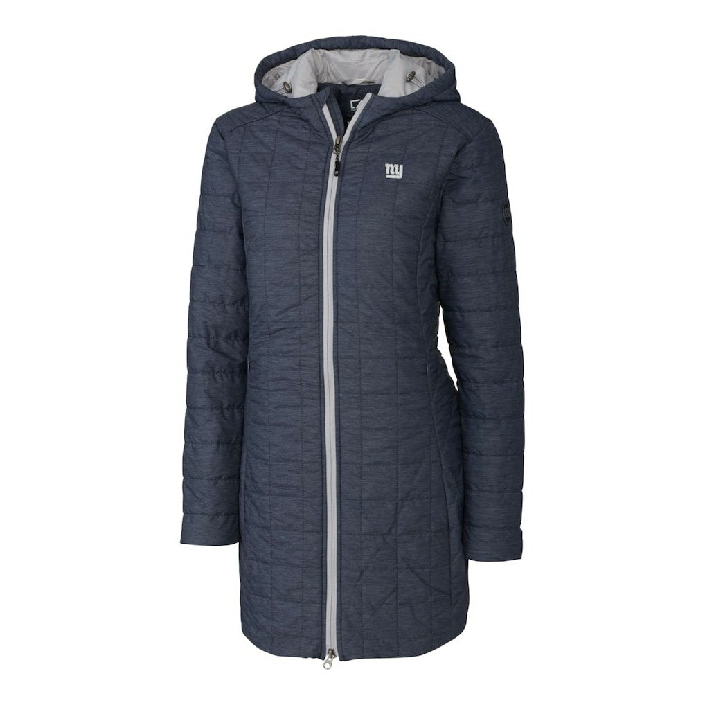 New York Giants Cutter & Buck Women's Rainier Primaloft Eco Hooded Long Lightweight Coat Heather Navy | NFL