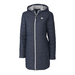 New York Giants Cutter & Buck Women's Rainier Primaloft Eco Hooded Long Lightweight Coat Heather Navy | NFL