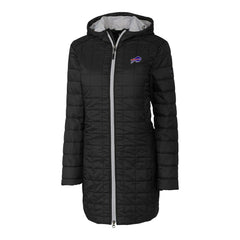 Buffalo Bills Cutter & Buck Women's Rainier Primaloft Eco Hooded Long Lightweight Coat Black | NFL