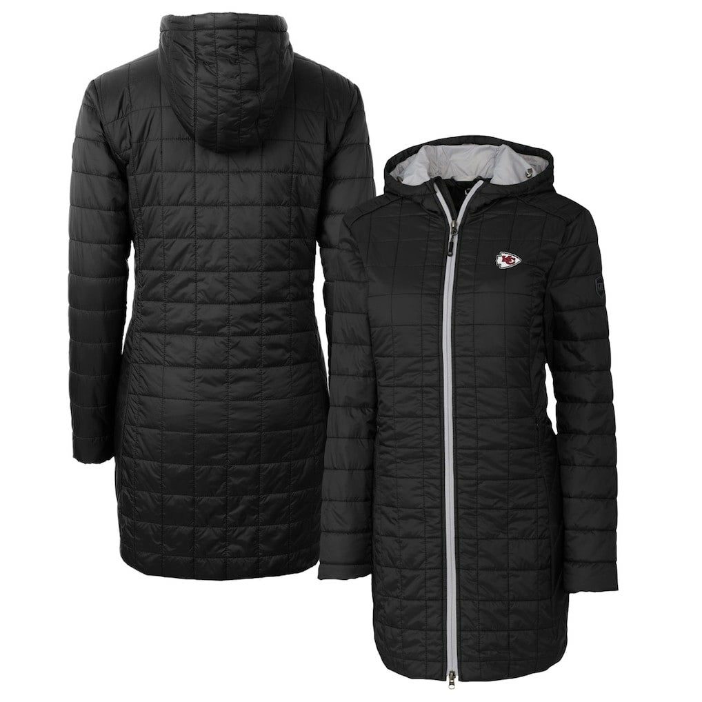 Kansas City Chiefs Cutter & Buck Women's Rainier Primaloft Eco Hooded Long Lightweight Coat Black | NFL
