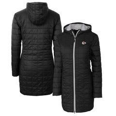 Kansas City Chiefs Cutter & Buck Women's Rainier Primaloft Eco Hooded Long Lightweight Coat Black | NFL