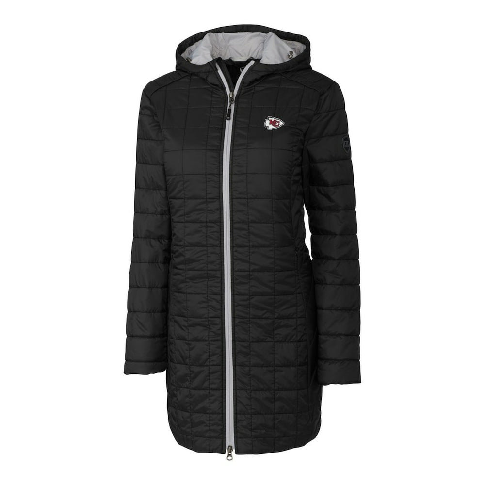 Kansas City Chiefs Cutter & Buck Women's Rainier Primaloft Eco Hooded Long Lightweight Coat Black | NFL