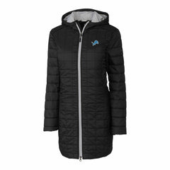 Detroit Lions Cutter & Buck Women's Rainier Primaloft Eco Hooded Long Lightweight Coat Black | NFL