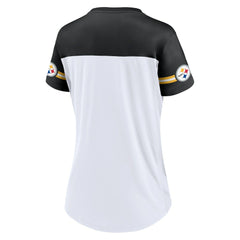 Pittsburgh Steelers Women's Dueling Slant V-Neck Lace-Up T-Shirt White | Fanatics