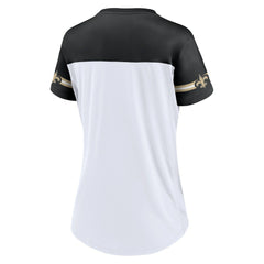 New Orleans Saints Women's Dueling Slant V-Neck Lace-Up T-Shirt White | Fanatics