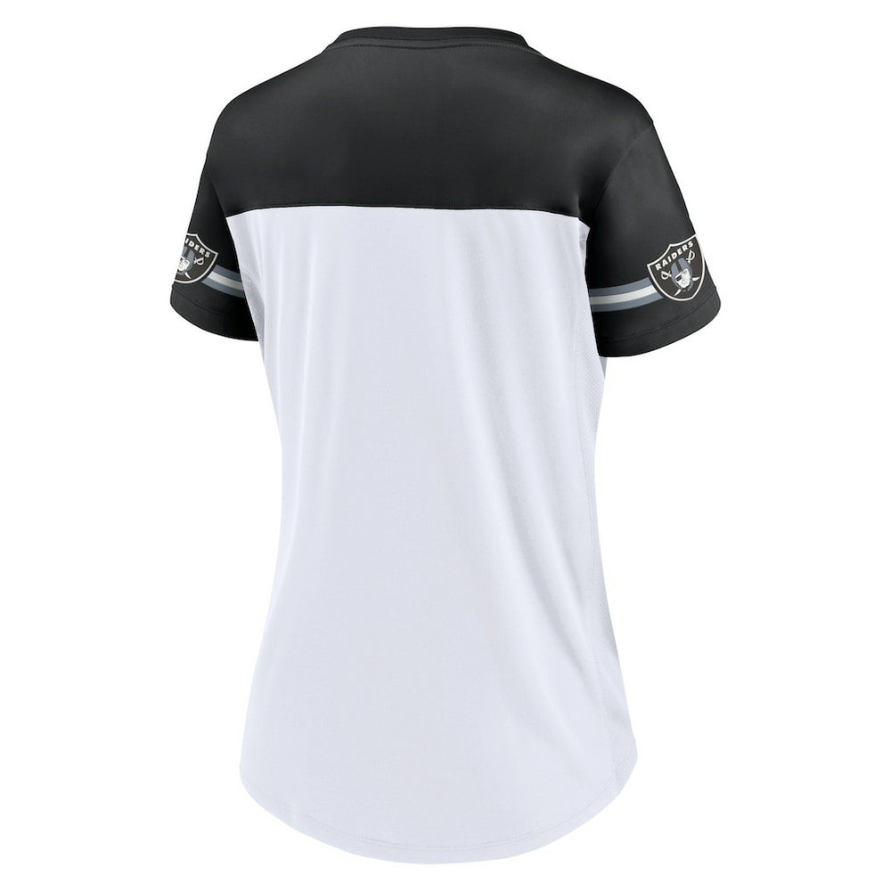 Las Vegas Raiders Women's Dueling Slant V-Neck Lace-Up T-Shirt White | Fanatics