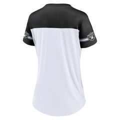 Las Vegas Raiders Women's Dueling Slant V-Neck Lace-Up T-Shirt White | Fanatics
