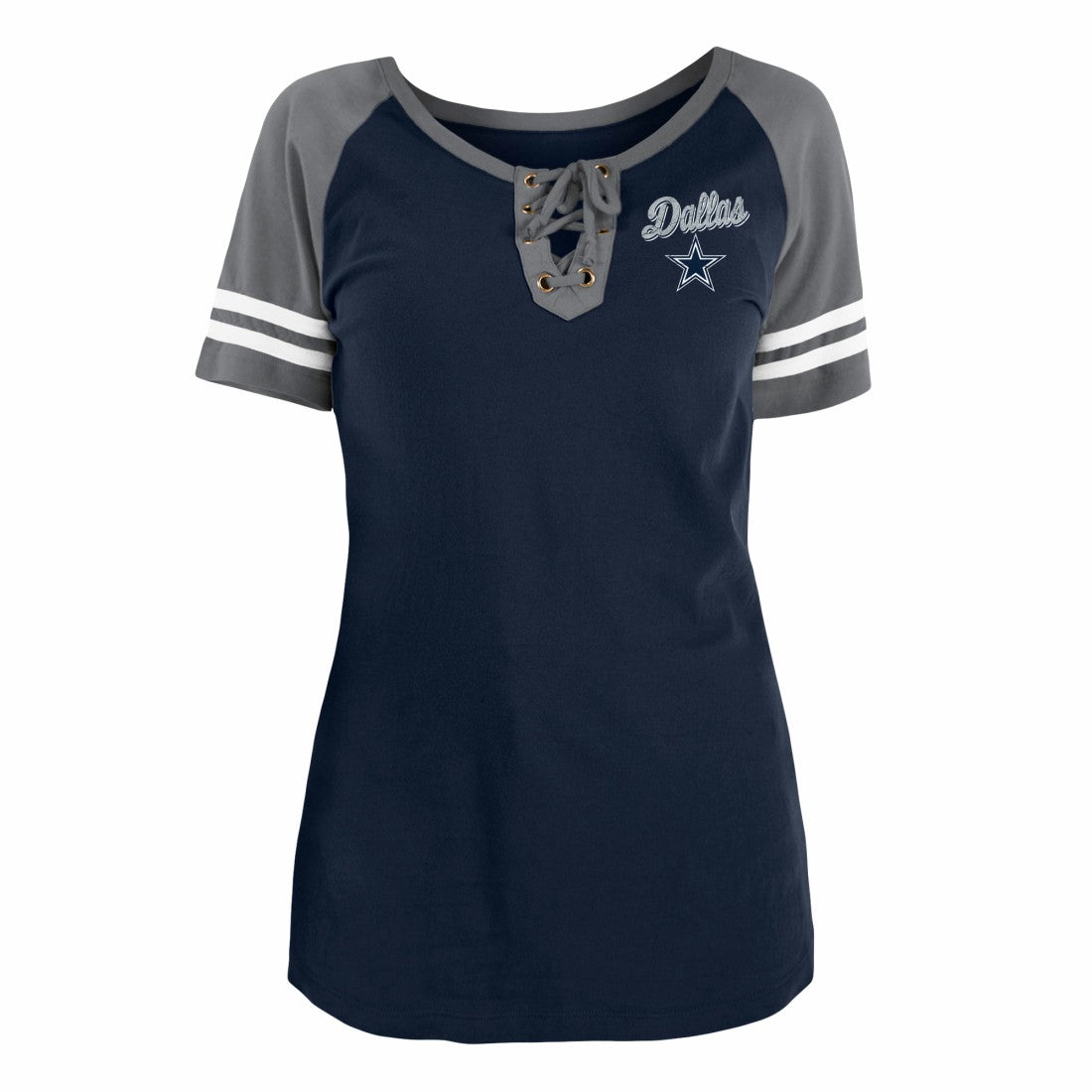 Dallas Cowboys New Era Women's Team Logo Lace-Up Raglan T-Shirt Navy | NFL