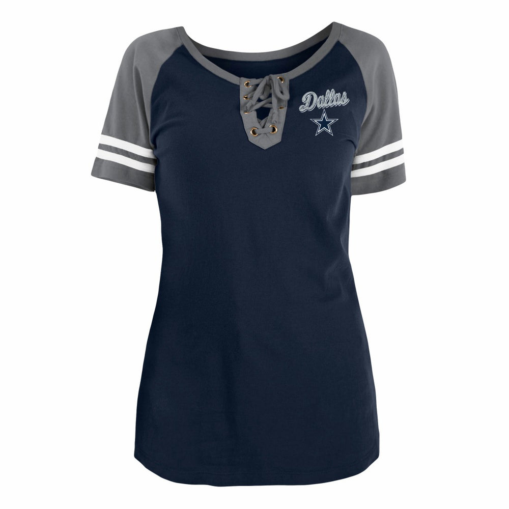 Dallas Cowboys New Era Women's Team Logo Lace-Up Raglan T-Shirt Navy | NFL