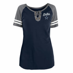 Dallas Cowboys New Era Women's Team Logo Lace-Up Raglan T-Shirt Navy | NFL