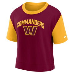Washington Commanders Women's High Hip Fashion T-Shirt Gold/Burgundy | Nike for Sale
