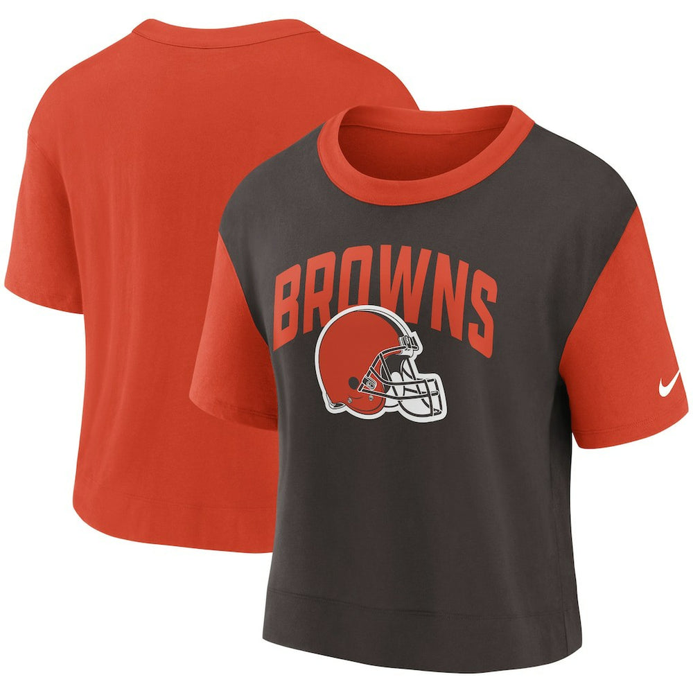 Cleveland Browns Women's High Hip Fashion T-Shirt Orange/Brown | Nike for Sale