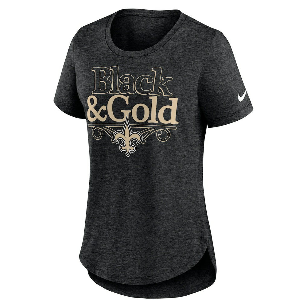 New Orleans Saints Women's Local Fashion Tri-Blend T-Shirt Heather Black | Nike for Sale