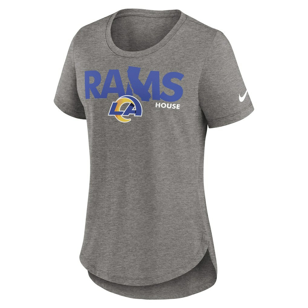 Los Angeles Rams Women's Local Fashion Tri-Blend T-Shirt Heather Charcoal | Nike for Sale