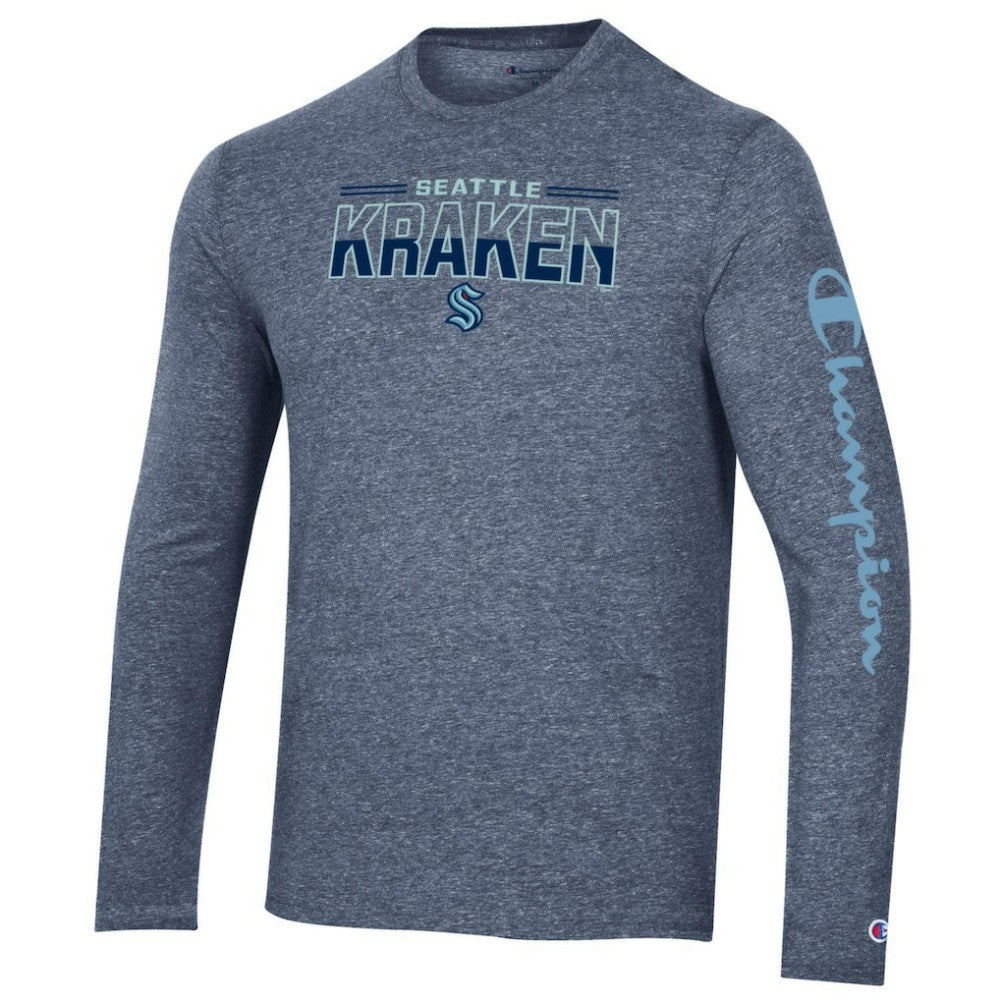 Seattle Kraken Champion Tri-Blend Long Sleeve T-Shirt - Heather Navy - NHL
