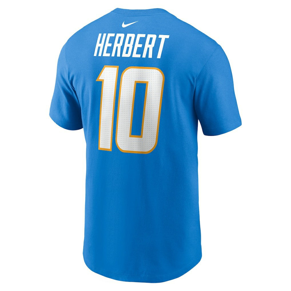 Justin Herbert Los Angeles Chargers Player Name & Number T-Shirt Powder Blue | Nike for Sale