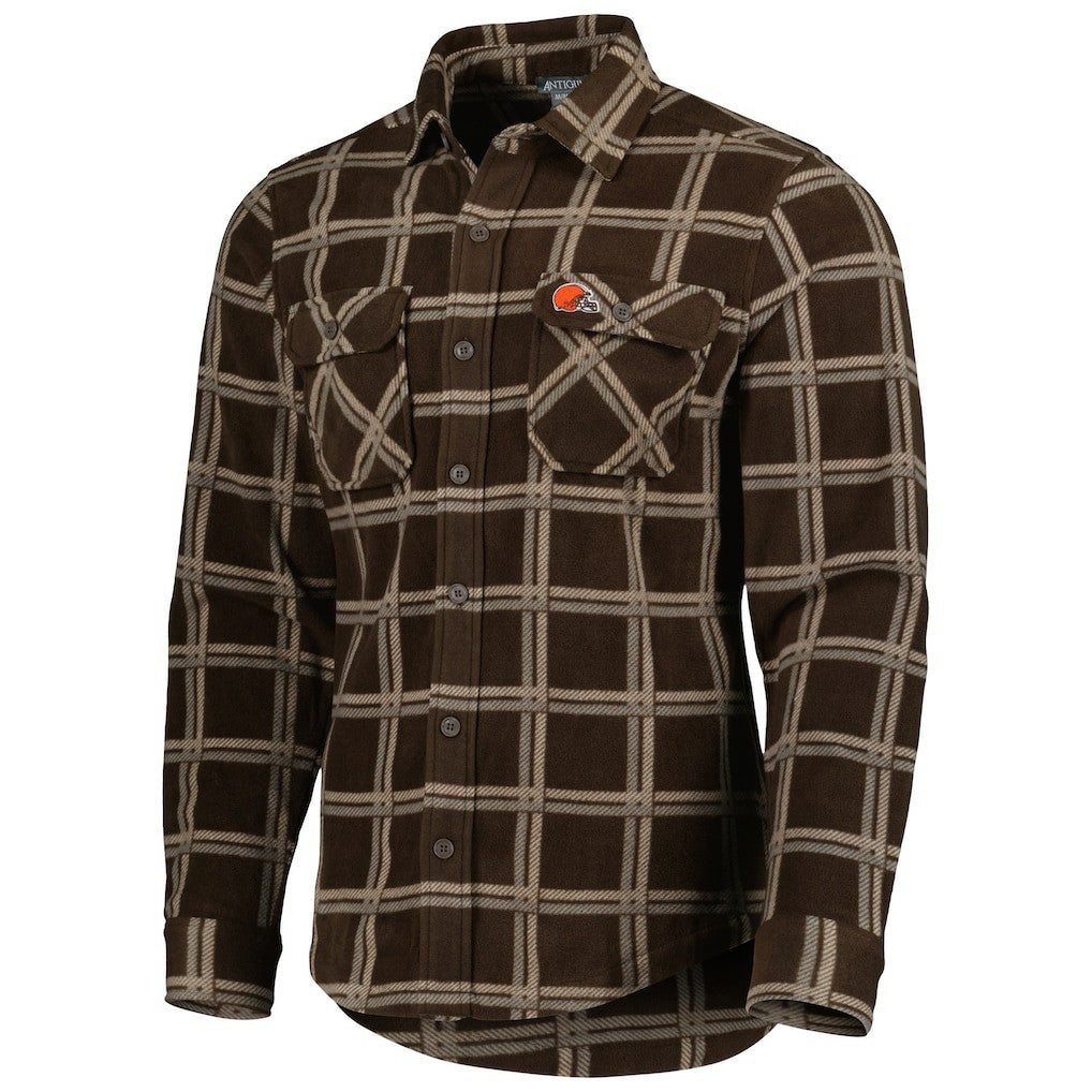Cleveland Browns Antigua Industry Flannel Button-Up Shirt Jacket Brown | NFL