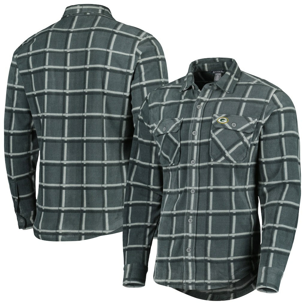 Green Bay Packers Antigua Industry Flannel Button-Up Shirt Jacket Gray | NFL