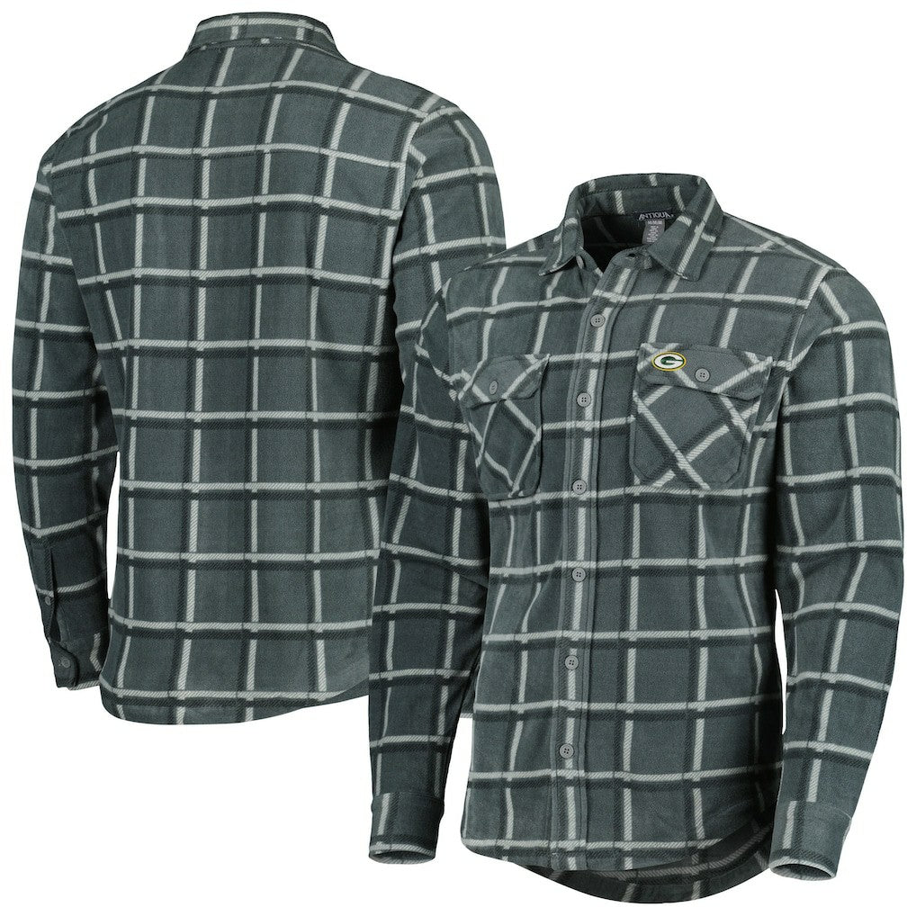 Green Bay Packers Antigua Industry Flannel Button-Up Shirt Jacket Gray | NFL