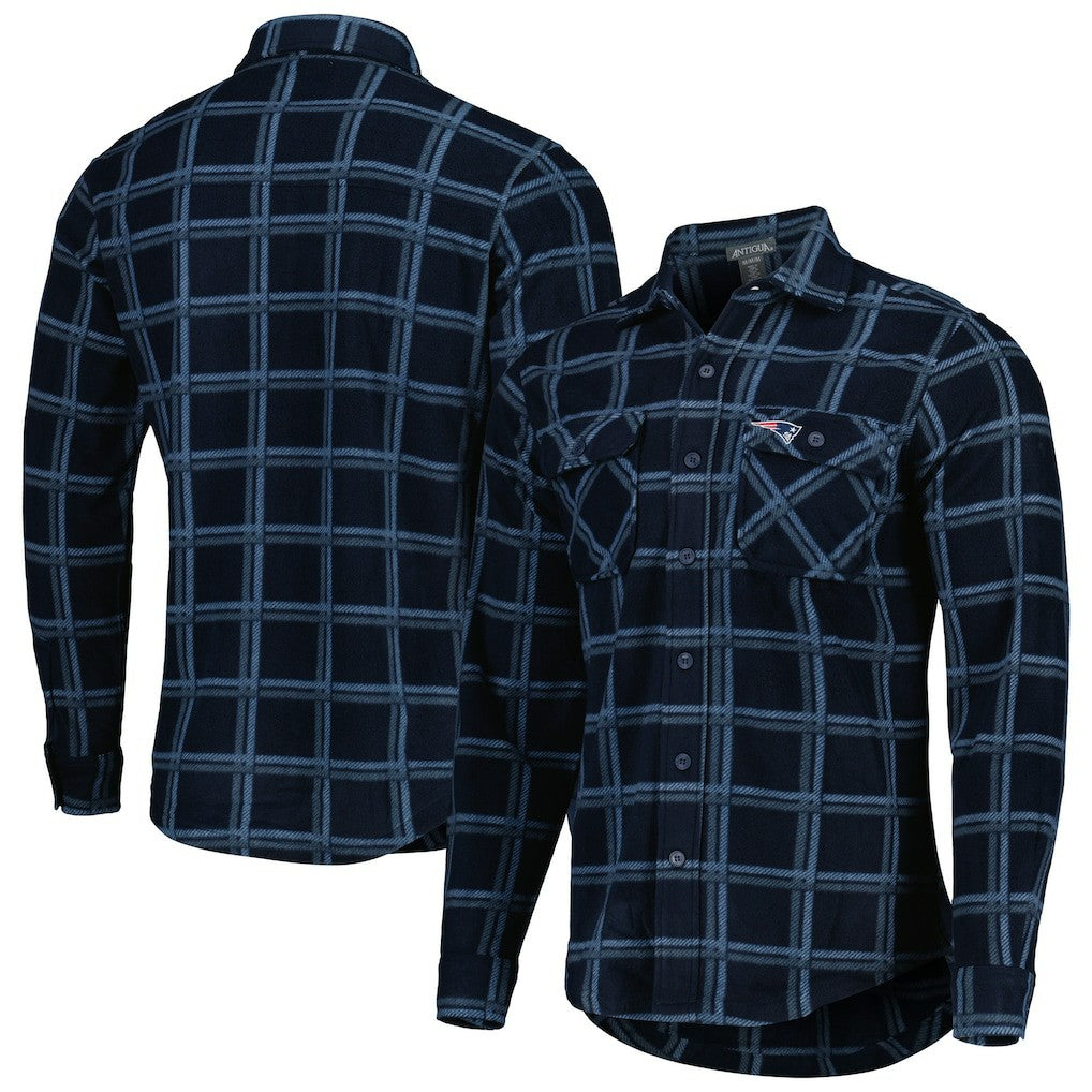 New England Patriots Antigua Industry Flannel Button-Up Shirt Jacket Navy | NFL
