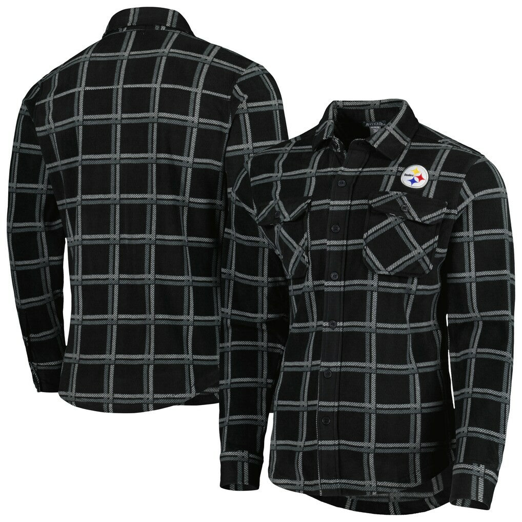 Pittsburgh Steelers Antigua Industry Flannel Button-Up Shirt Jacket Black | NFL