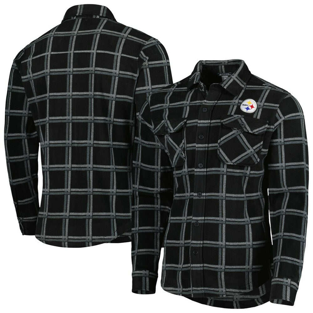 Pittsburgh Steelers Antigua Industry Flannel Button-Up Shirt Jacket Black | NFL