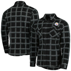 Pittsburgh Steelers Antigua Industry Flannel Button-Up Shirt Jacket Black | NFL
