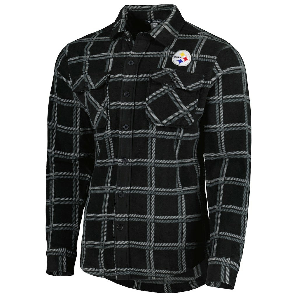 Pittsburgh Steelers Antigua Industry Flannel Button-Up Shirt Jacket Black | NFL