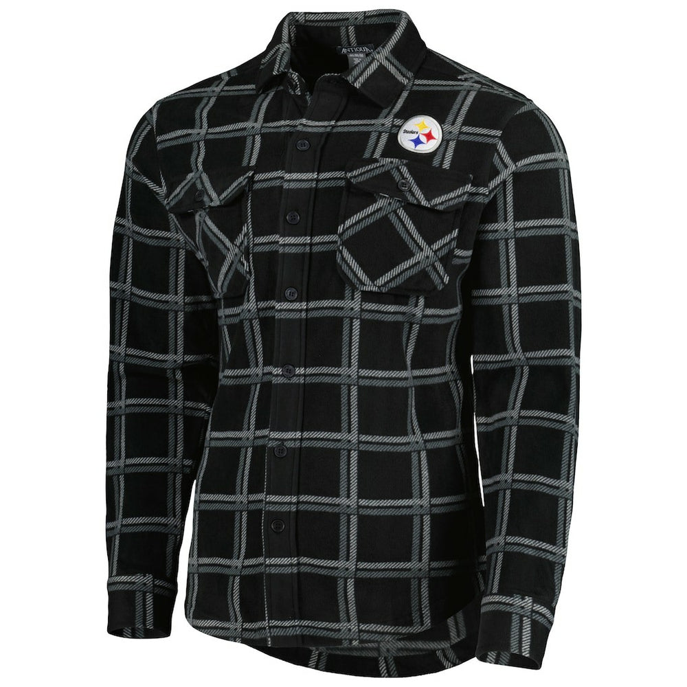 Pittsburgh Steelers Antigua Industry Flannel Button-Up Shirt Jacket Black | NFL