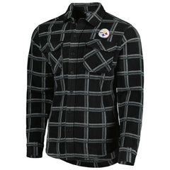 Pittsburgh Steelers Antigua Industry Flannel Button-Up Shirt Jacket Black | NFL