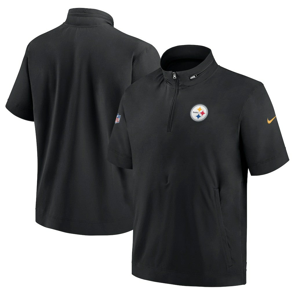 Pittsburgh Steelers Sideline Coach Short Sleeve Hoodie Quarter-Zip Jacket - Black | Nike for Sale