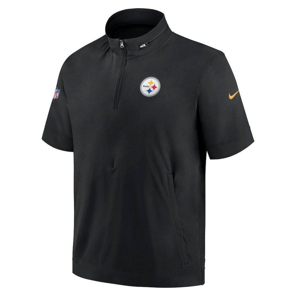 Pittsburgh Steelers Sideline Coach Short Sleeve Hoodie Quarter-Zip Jacket - Black | Nike for Sale
