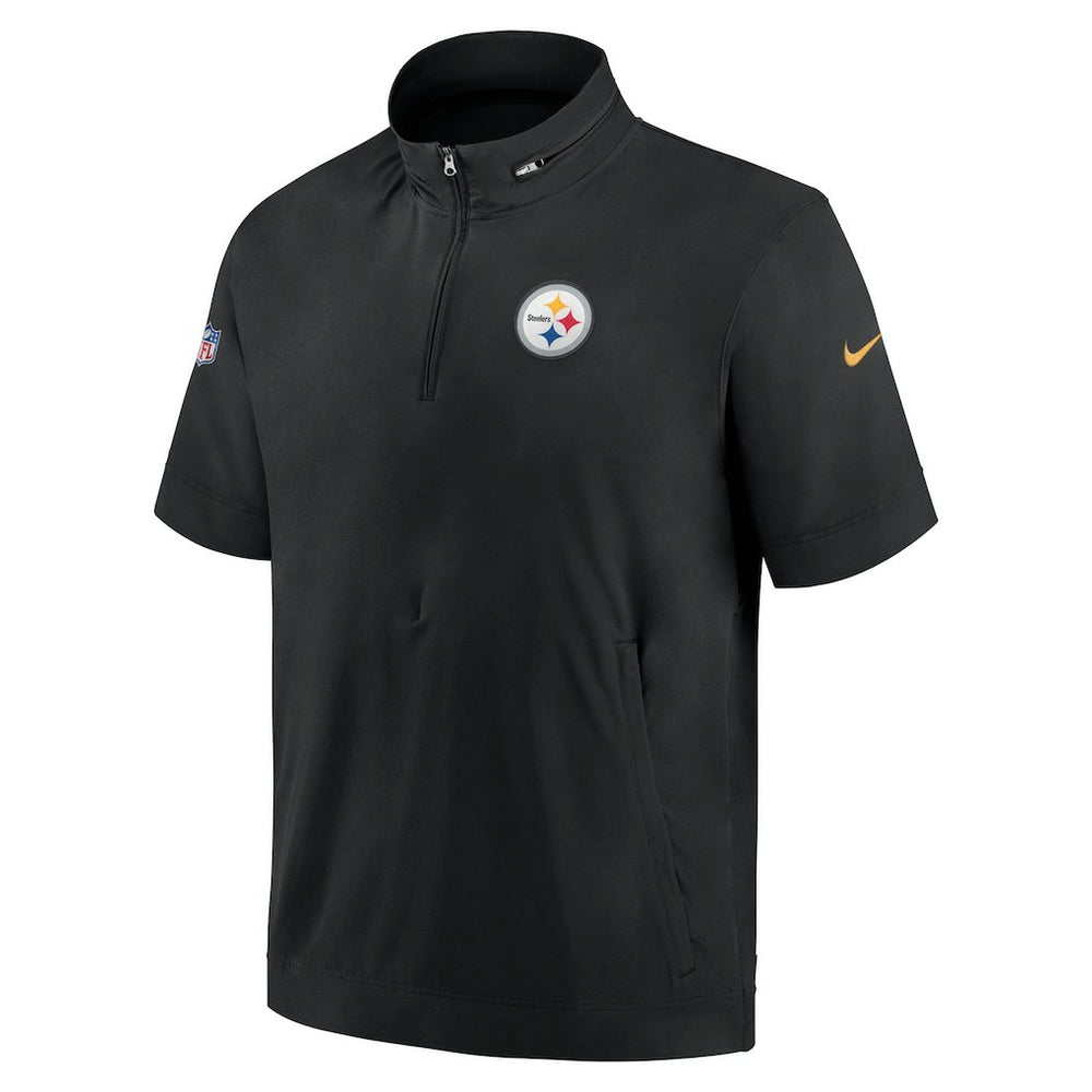 Pittsburgh Steelers Sideline Coach Short Sleeve Hoodie Quarter-Zip Jacket - Black | Nike for Sale