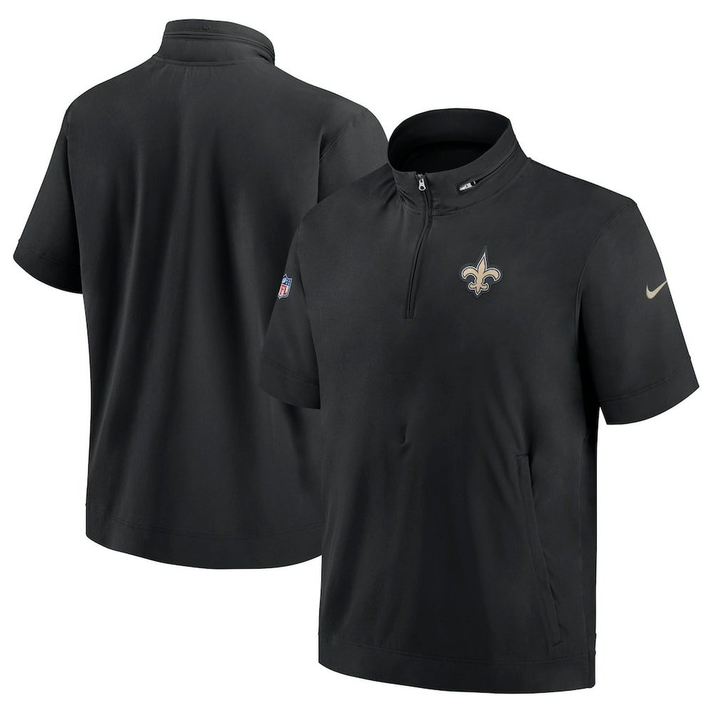New Orleans Saints Sideline Coach Short Sleeve Hoodie Quarter-Zip Jacket - Black | Nike for Sale