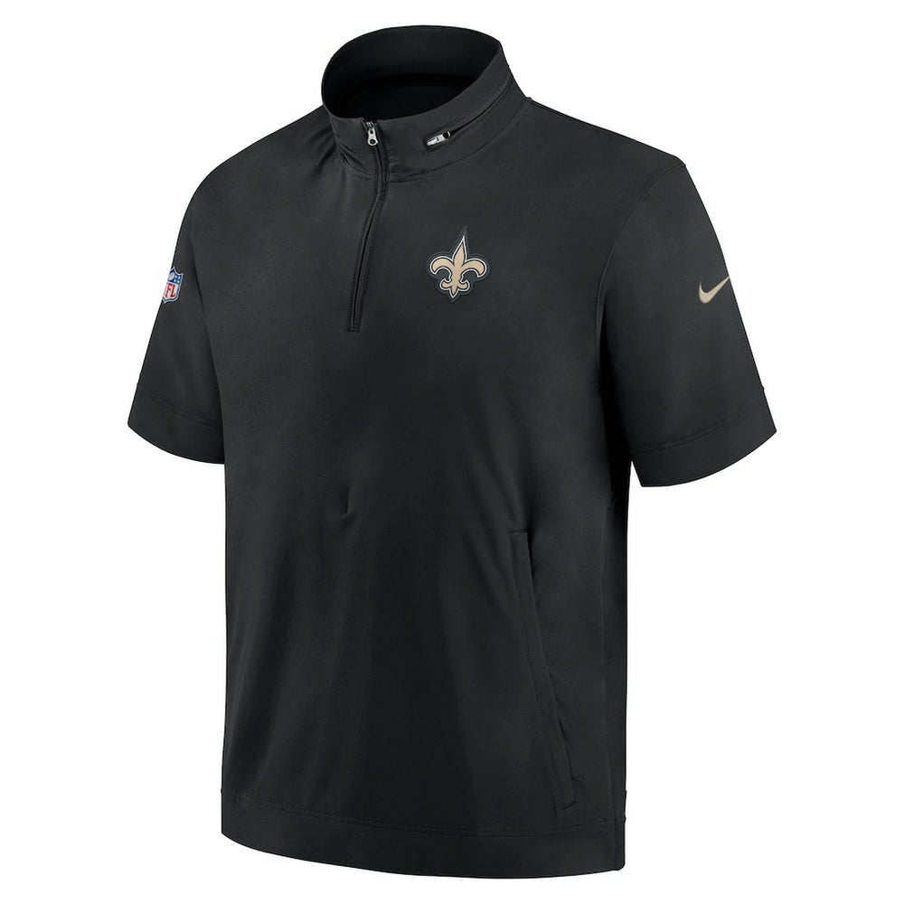 New Orleans Saints Sideline Coach Short Sleeve Hoodie Quarter-Zip Jacket - Black | Nike for Sale
