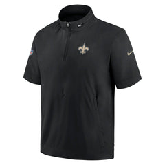 New Orleans Saints Sideline Coach Short Sleeve Hoodie Quarter-Zip Jacket - Black | Nike for Sale