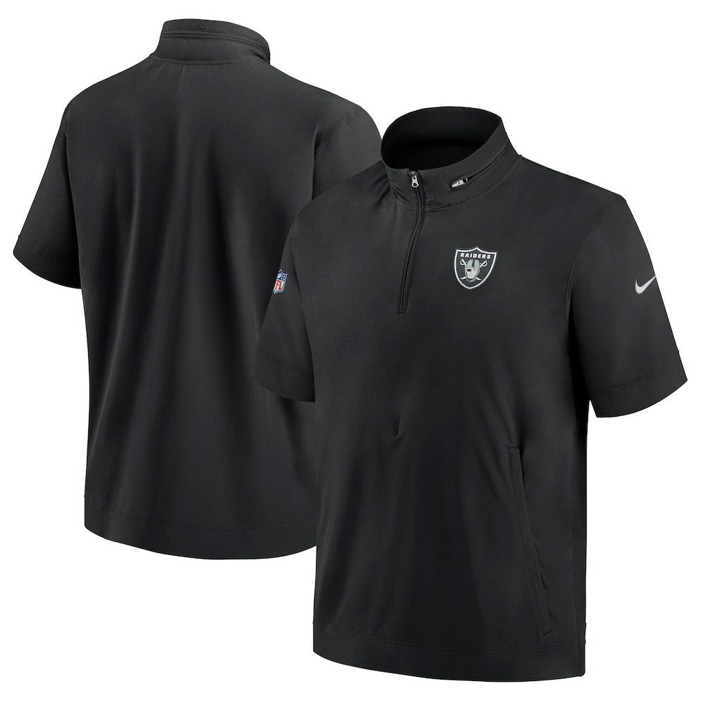 Las Vegas Raiders Sideline Coach Short Sleeve Hoodie Quarter-Zip Jacket - Black | Nike for Sale